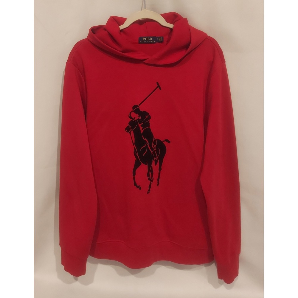 Polo Ralph Lauren Mens Red Double-Knit Big Pony Pullover Hoodie Size Large
